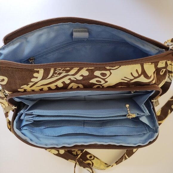 Baggallini Brown & Cream Floral Crossbody Purse Adjustable Strap - Picture 10 of 16